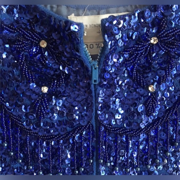 Glamorous Bead And Sequin Blue Sleeveless Top - Picture 3 of 9